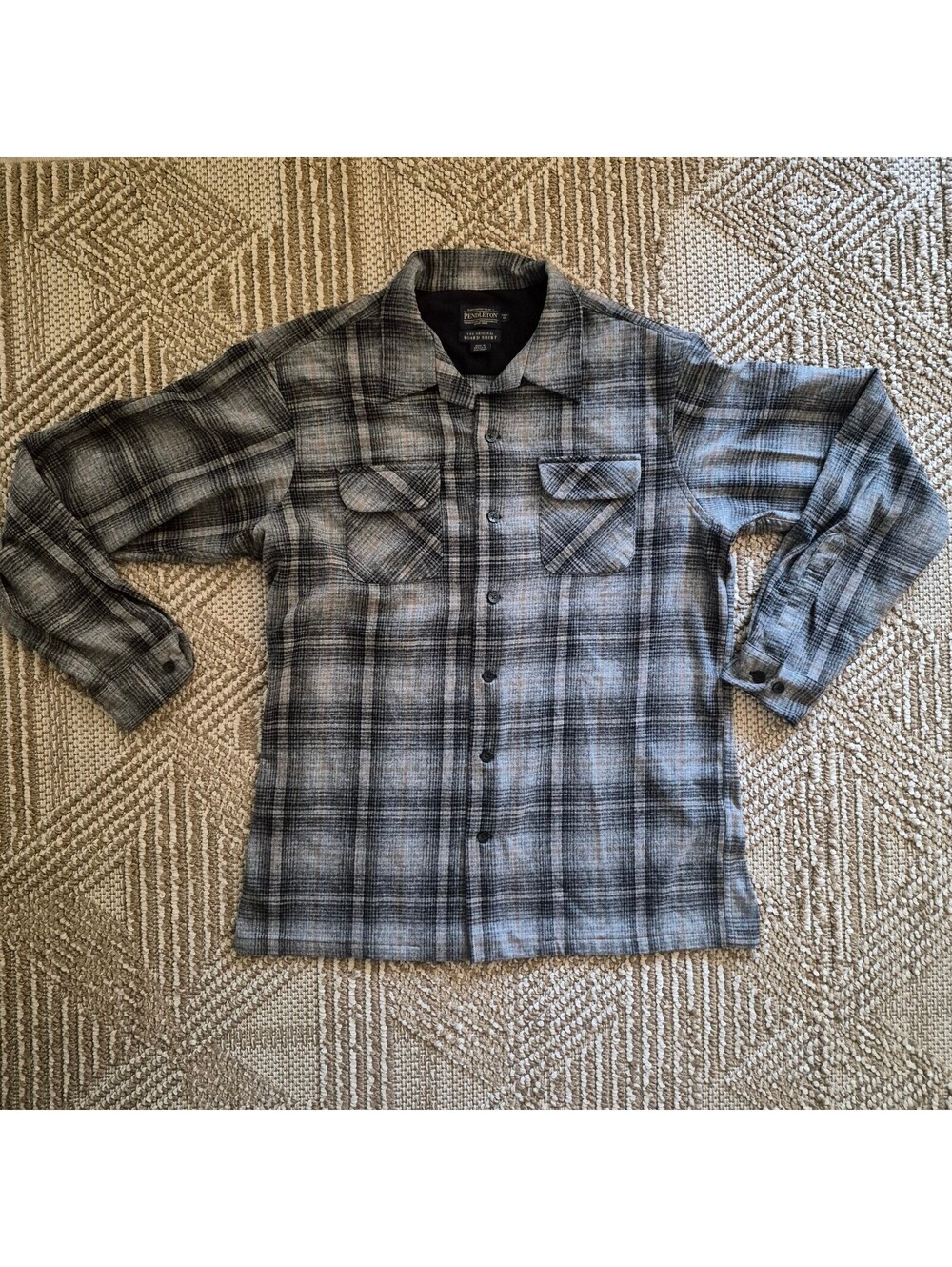 Vintage 1990s Pendleton Board Shirt Tall XL Gray Plaid Wool XL Tall